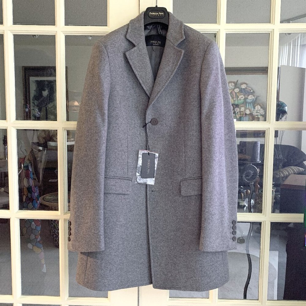 NWT luxurious PATRIZIA PEPE Men's Grey Wool-Tweed COAT Size 48 EUR | 38 US | M